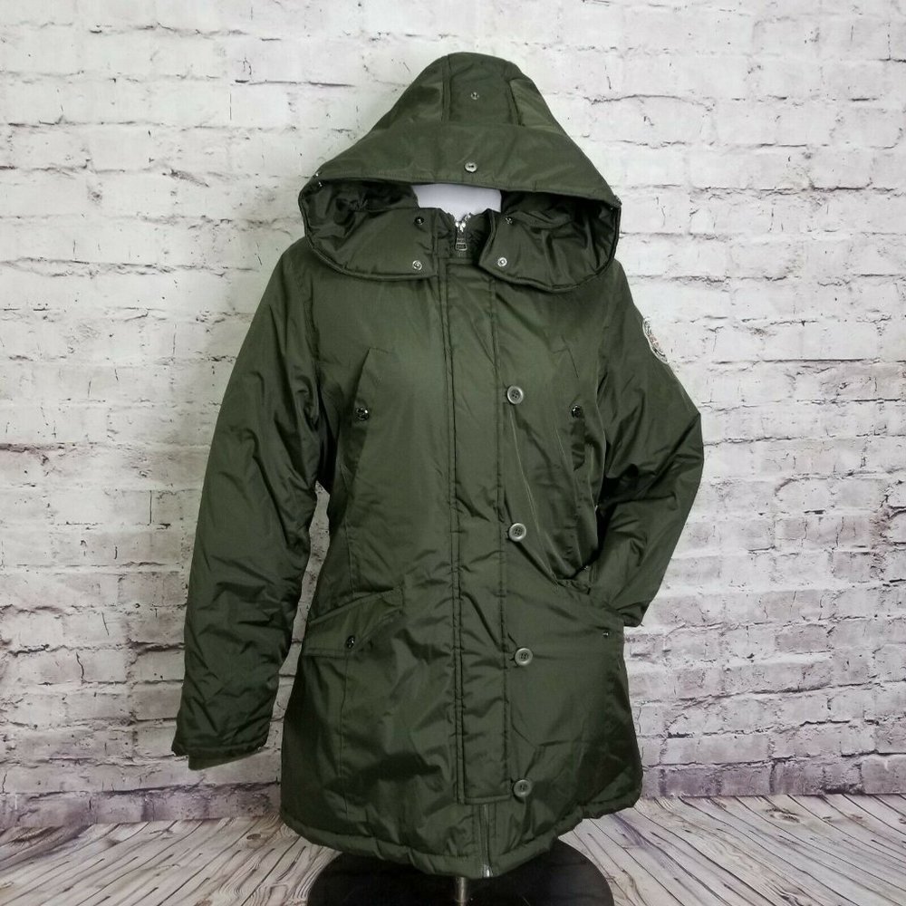 Madden Girl Army Green Puffer Long Jacket - Juniors XL